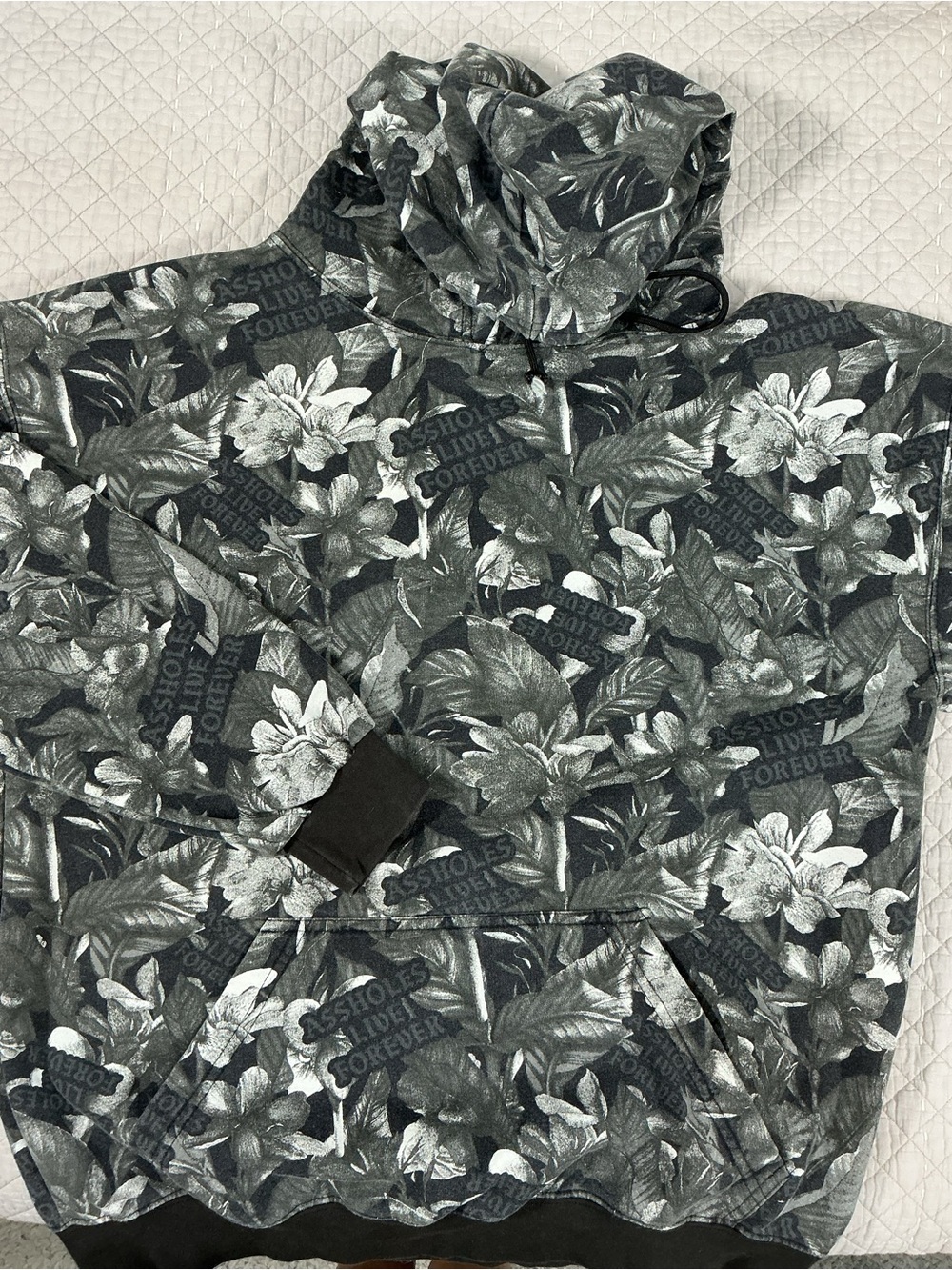 Assholes Live Forever Floral Camo Hoodie Black White Size L
